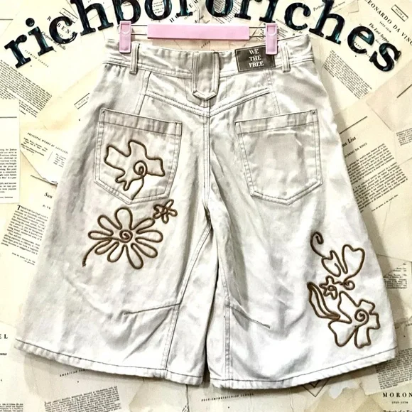 Free People We The Free Cruisin' Soutache Embellished Short Bermuda Ivory Khaki